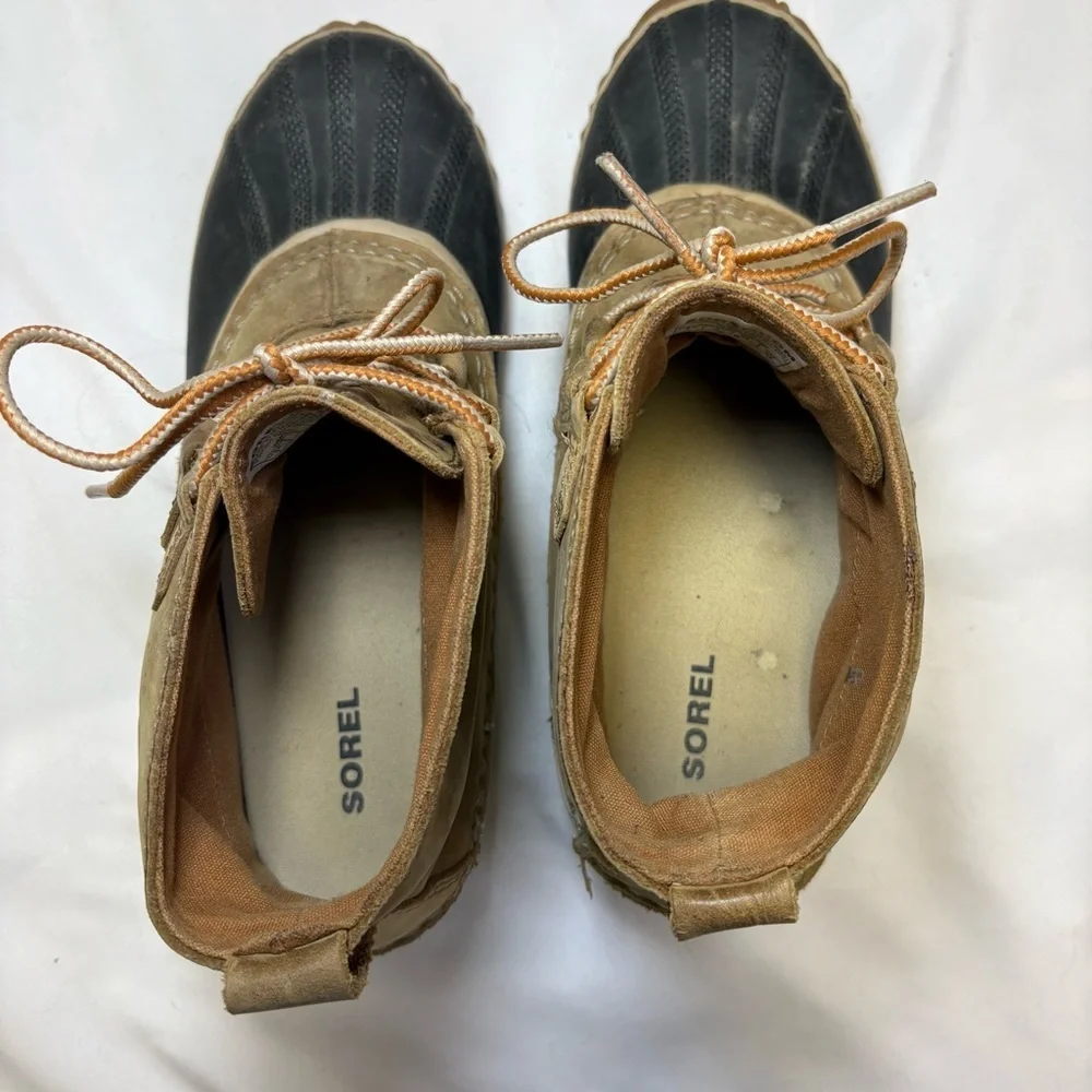 Sorel Classic Out N About Waterproof Tan Leather Ankle Boots Rubber Shell Winter - Picture 7 of 10